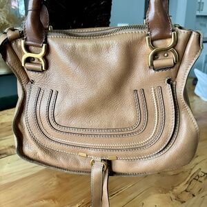 Chloe Marcie Medium Double Carry Satchel Bag in Grained Leather Light Tan